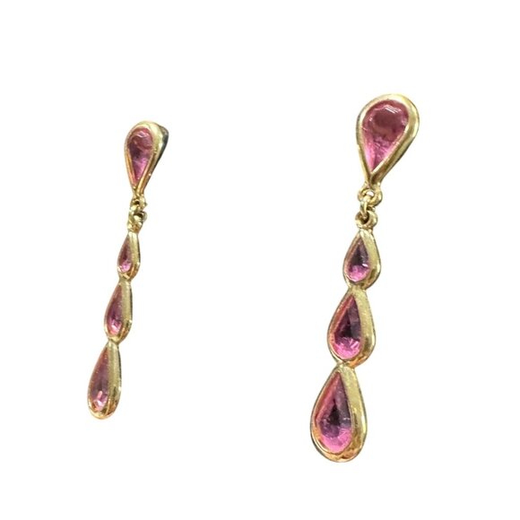 Vintage Monet Gold-Tone Pink Teardrop Dangle Earrings - Picture 3 of 11